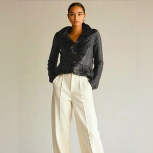 Joseph Ribkoff Vintage Black Snap Front Peplum Moto Metallic Jacket Blazer sz 6